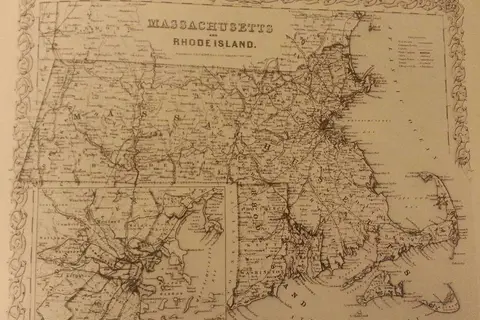 Map: Massachusetts and Rhode Island, with Boston inset, 1859