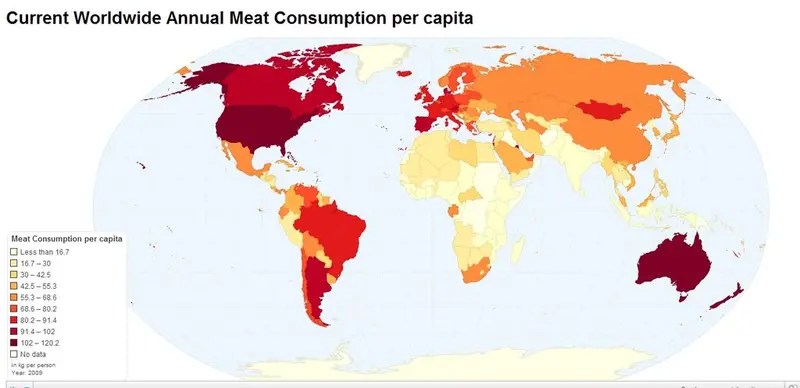 Map: Meat consumption per capita, annual, worldwide