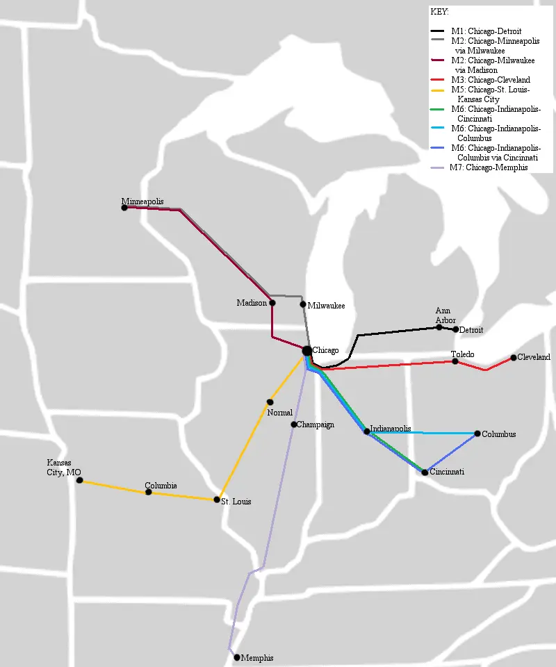 Map: Megabus United States Map Midwest Network