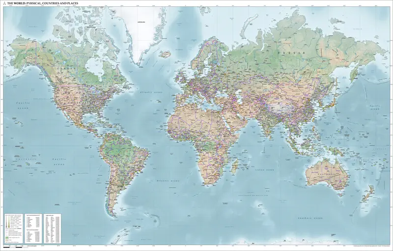 Map: Mercator World Map Physical Political Population