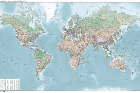 Map: Mercator World Map Physical Political Population