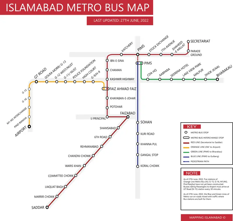 Map: Metro Bus Islamabadrawalpindi Map