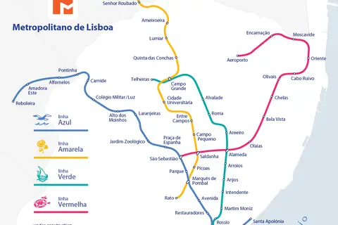 Map: Metro Lisboa Route Map Only with Routes in Operation