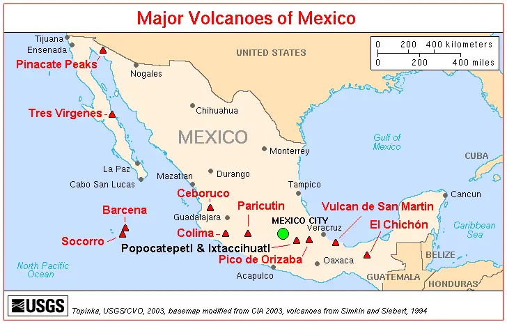 Map: Mexico Volcanoes Map