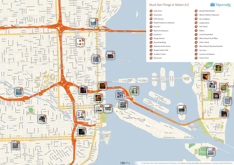 Map: Miami Printable Tourist Attractions Map