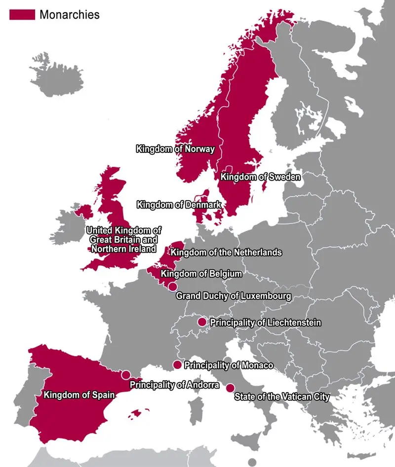 Map: Monarchist Countries of Europe