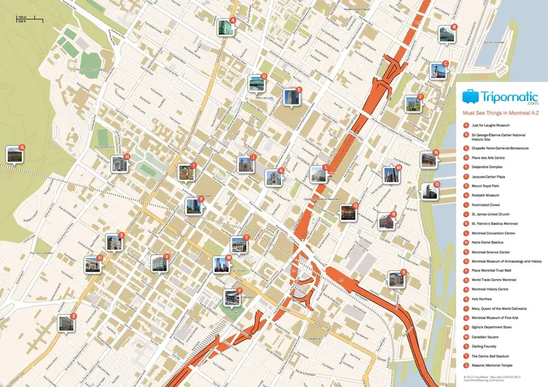 Map: Montreal Printable Tourist Attractions Map