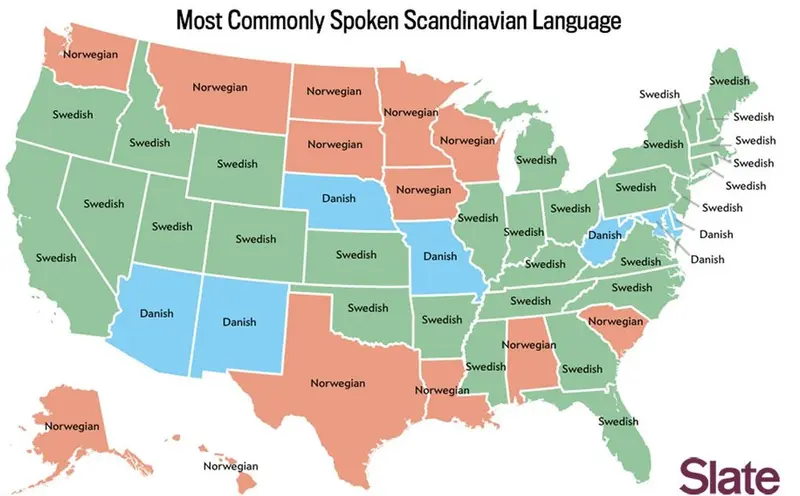 Map: Most Common Scandinavian Language Spoken in US States