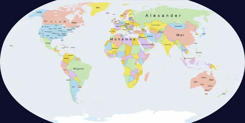 Map: Most popular names, currently