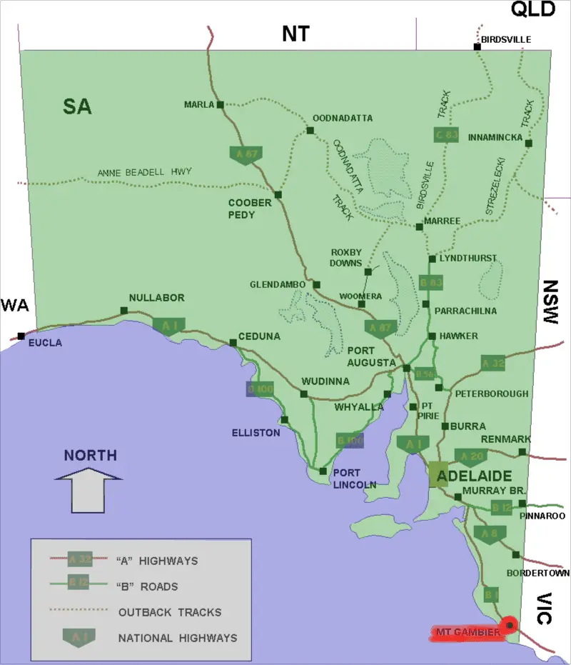 Map: Mt Gambier Location Map in South Australia