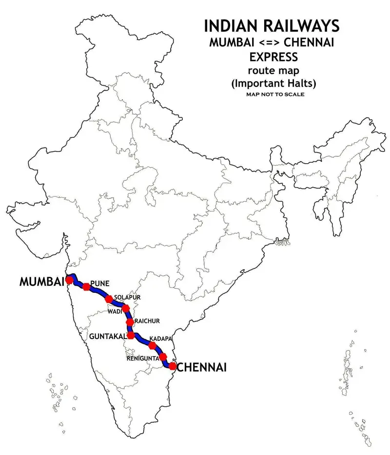 Map: Mumbaichennai Express Trains Route Map