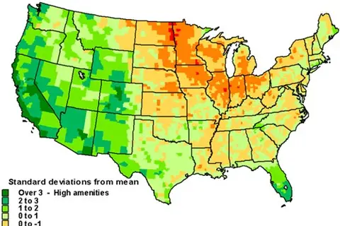 Map: Natural Amenities Scale across US Counties