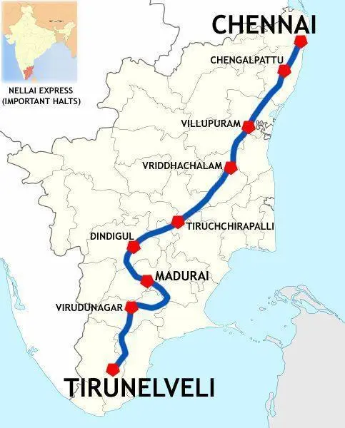 Map: Nellai Express Tirunelvelichennai Route Map