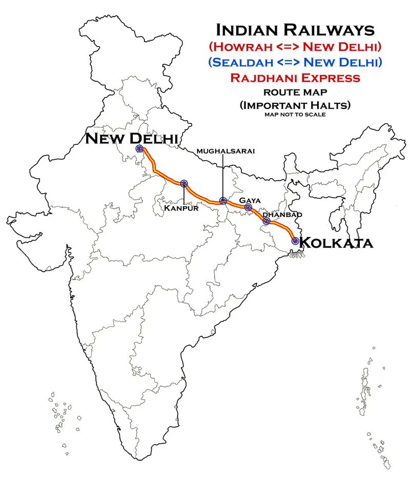 Map: New Delhi Howrah Rajdhani Express Via Gaya Route Map