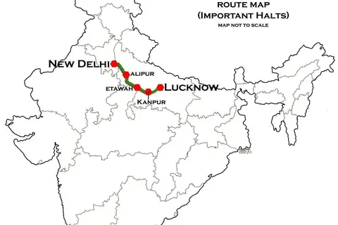 Map: New Delhi Lucknow Swarna Shatabdi Express Route Map