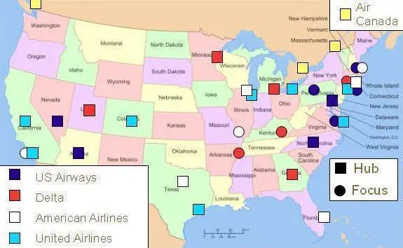 Map: North American Airline Hubs Map