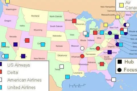 Map: North American Airline Hubs Map