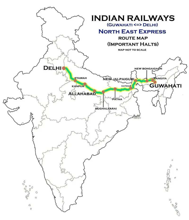 Map: North East Express Guwahati Delhi Express Route Map