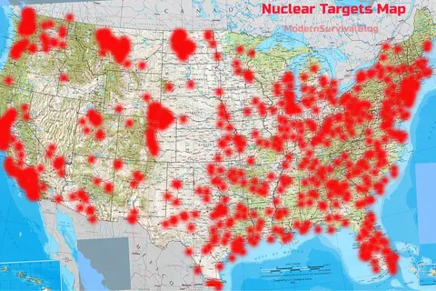 Map: Nuclear Targets in 2,000 and 500 Nuke Scenarios Against the US
