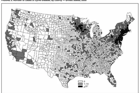 Map: Number of cases of Lyme disease, by county – United States