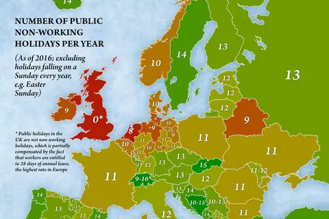 Map: Number of Public Holidays in Europe