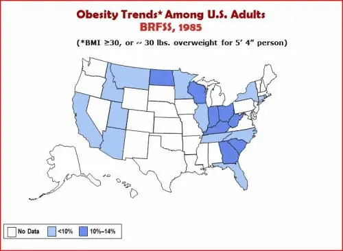Map: Obesity Trends in the US 1985 until now