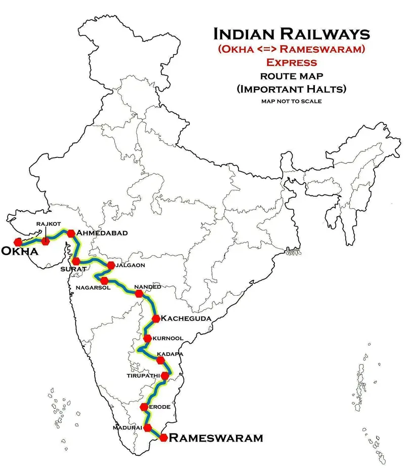 Map: Okha Rameswaram Express Route Map