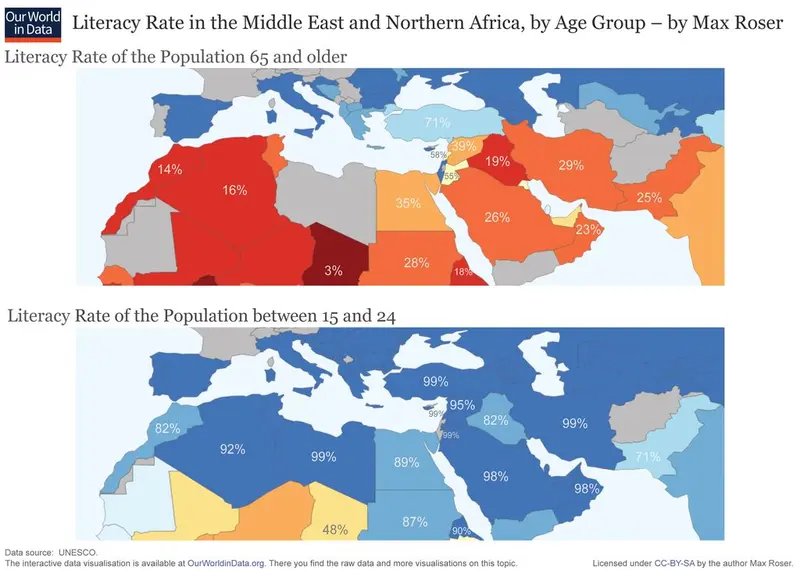 Map: Older & Younger Generations Literacy Rate in North Africa and the Middle East