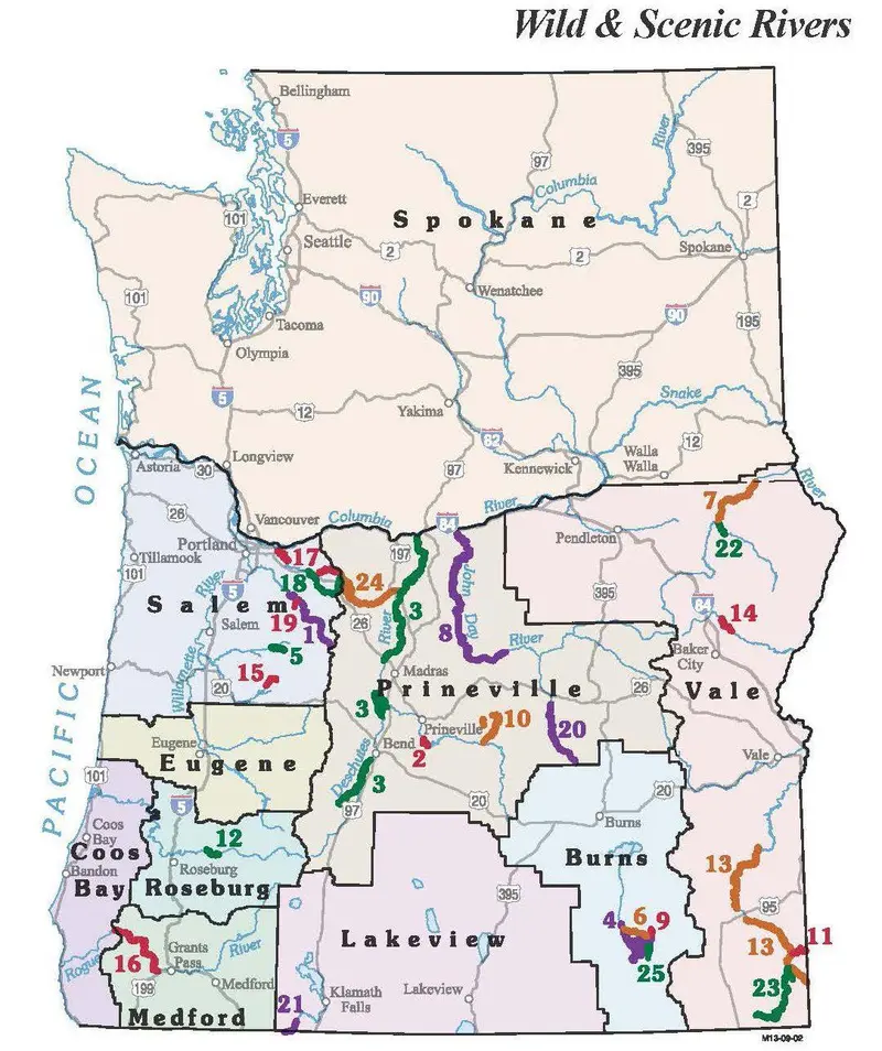 Map: Oregon and Washington Wild and Scenic Rivers Map 13412536353