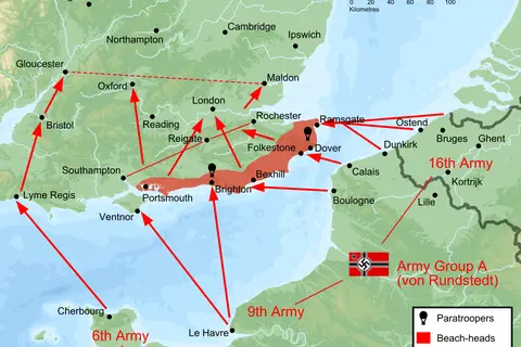 Map: Original Nazi plan for the invasion of the United Kingdom had the Battle of Britain been successful.