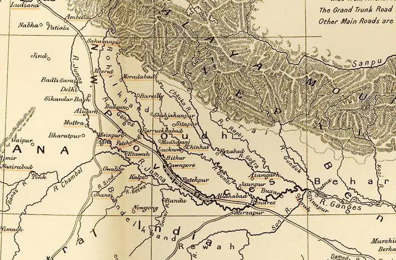 Map: Oudh in Northern India, 1857: Map