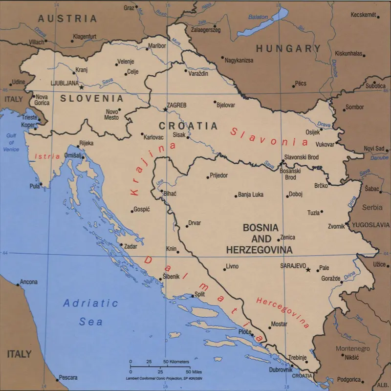 Map: Outline Map of Slovenia Croatia and Bosnia and Hercegovina Cropped