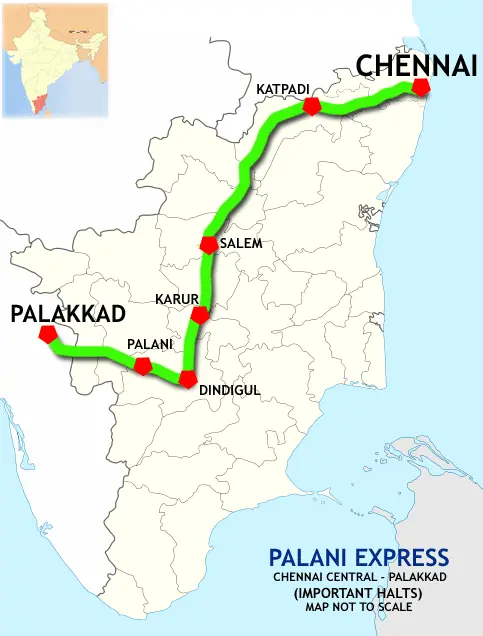Map: Palani Express Chennai Palakkad Route Map