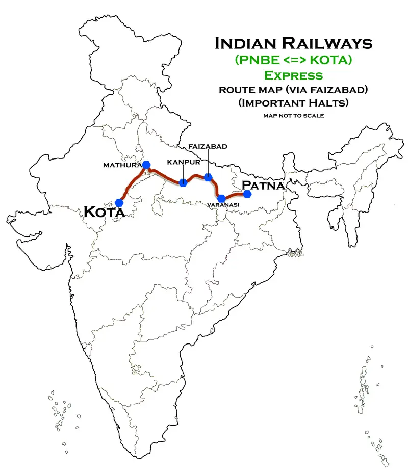 Map: Patna Kota Express Via Faizabad Route Map