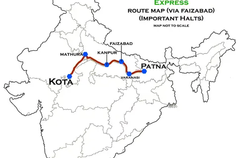 Map: Patna Kota Express Via Faizabad Route Map