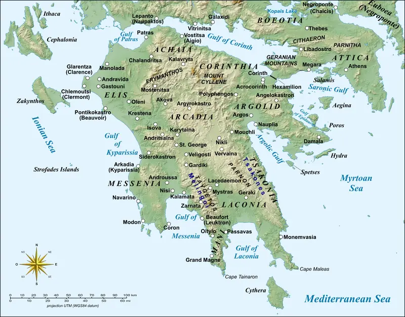 Map: The Peloponnese in the Middle Ages: Map