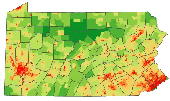 Map: Pennsylvania Population Map Cropped