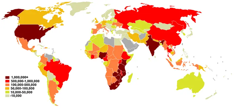 Map: People Living with Hiv Aids World Map