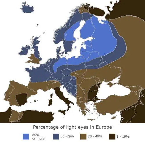 Map: Percent of light eyes in Europe