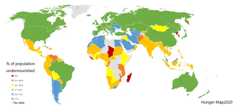 Map: Percentage Population Undernourished World Map