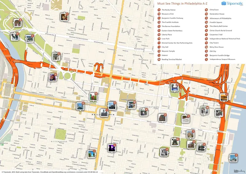 Map: Philadelphia Printable Tourist Attractions Map