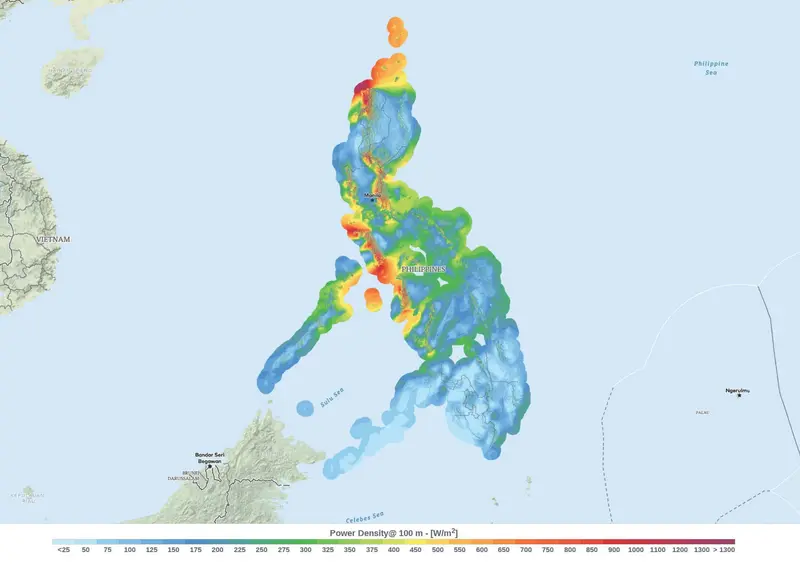 Map: Philippines Wind Power Density Map