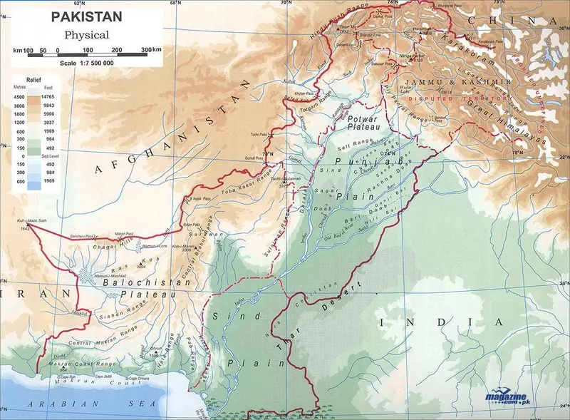 Map: Physical Map of Pakistan