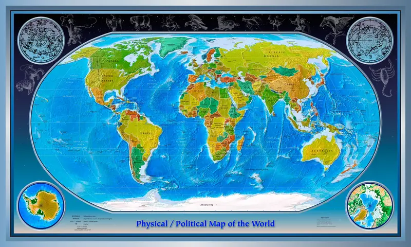 Map: Physical Political World Map