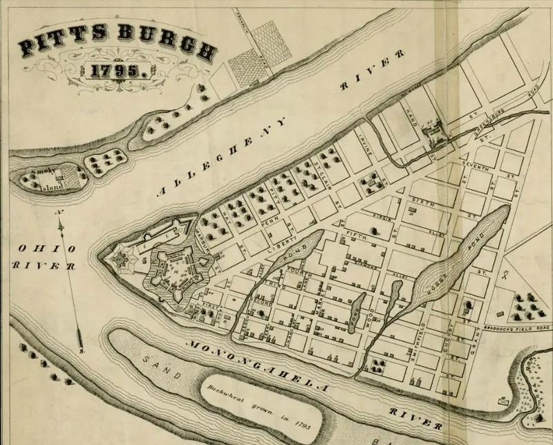 Map: Pittsburgh 1795: a city still based around the fort built in the Seven Years War