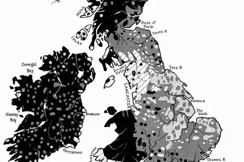 Map: Place name origins of Great Britain, Ireland and Northwest France