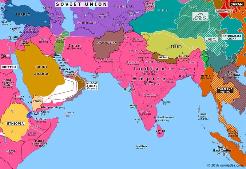 Map: Political map of south Asia on february 20 1945