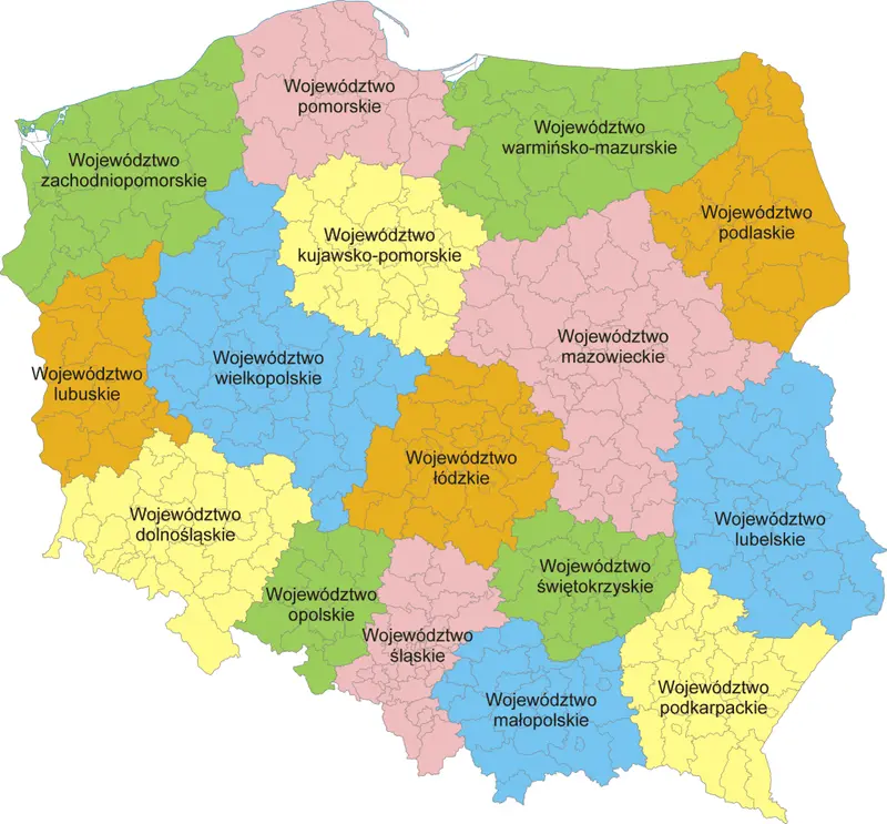 Map: Polska Mapa Woj Z Powiatami