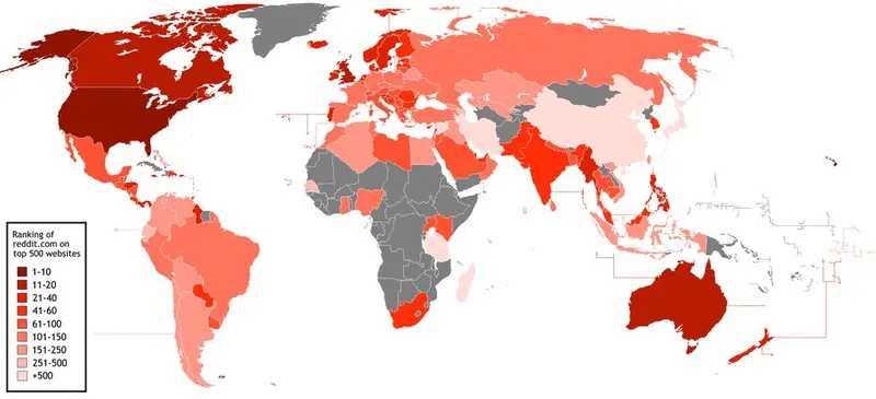 Map: Popularity of Reddit in the world