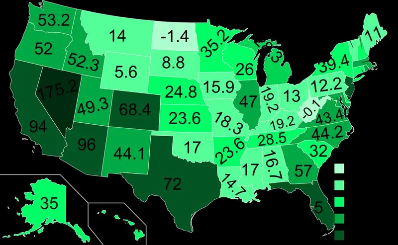 Map: Population Change by US State (2010-2050)